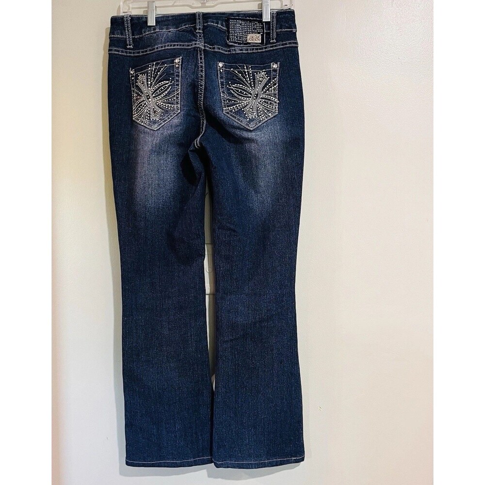 One Five One 8 Jean Womens Blue Bootcut Mid Rise Stretch Relax Bling Size 6 - Picture 2 of 8